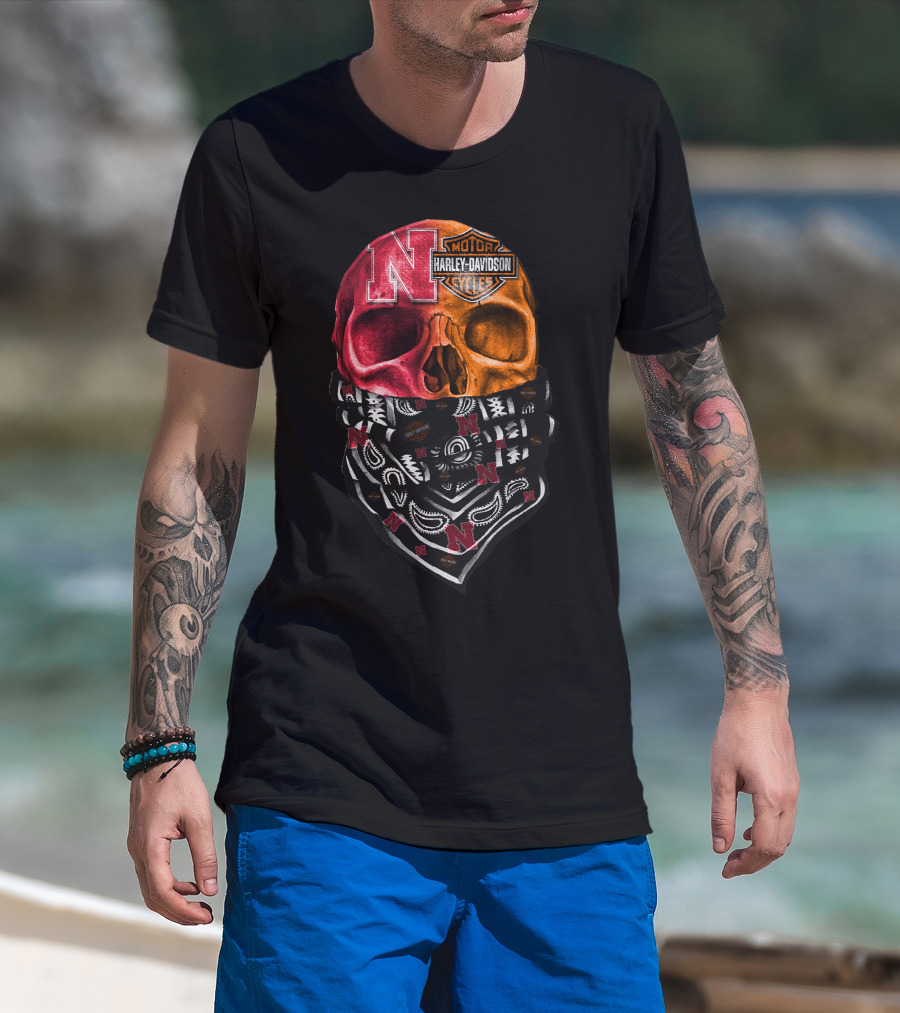 N Harley Davidson Motorcycles Skull Bandana Style T-Shirt