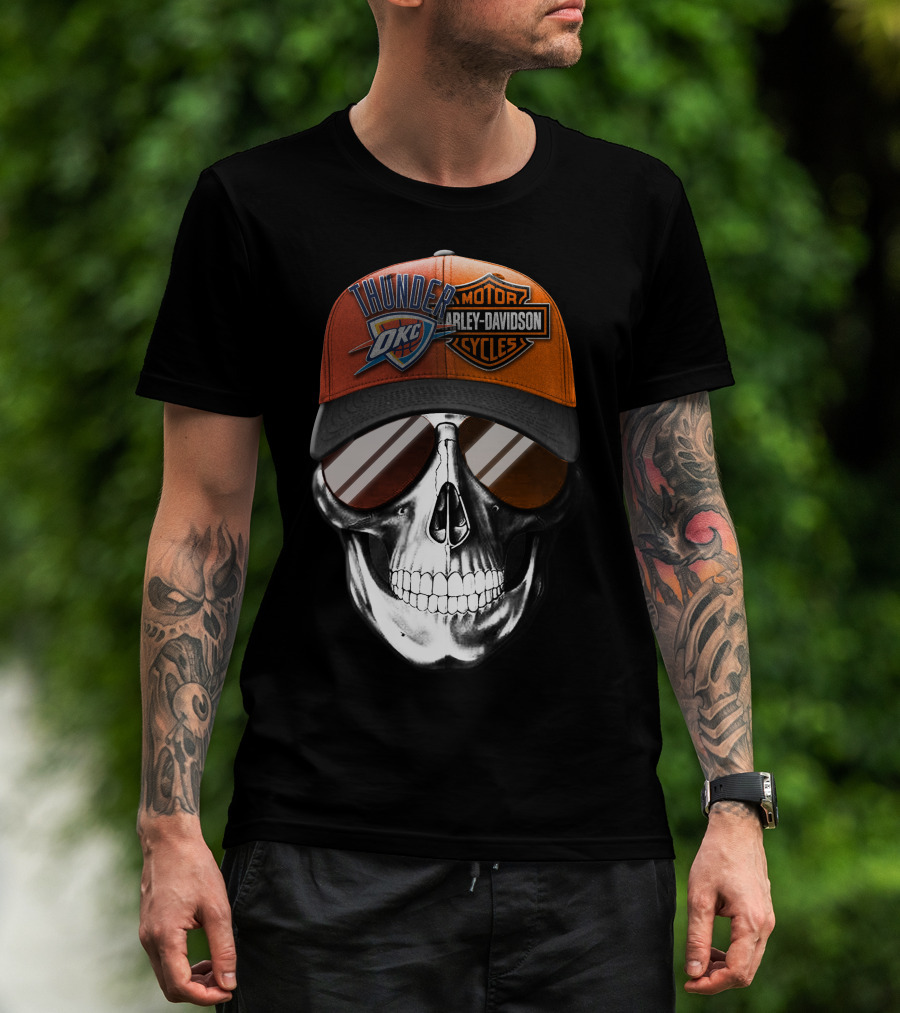 Oklahoma City Thunder Harley Davidson Skull Cap T-Shirt