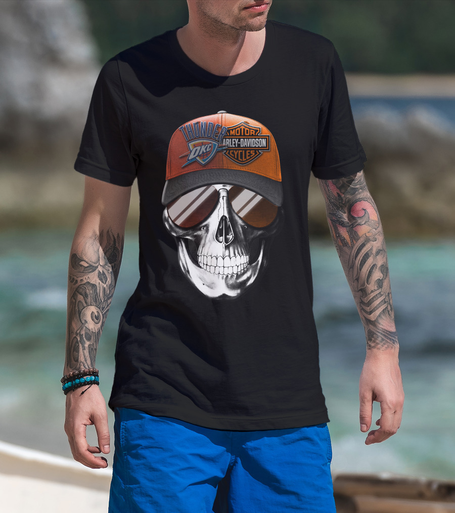 Oklahoma City Thunder Harley Davidson Skull Cap T-Shirt