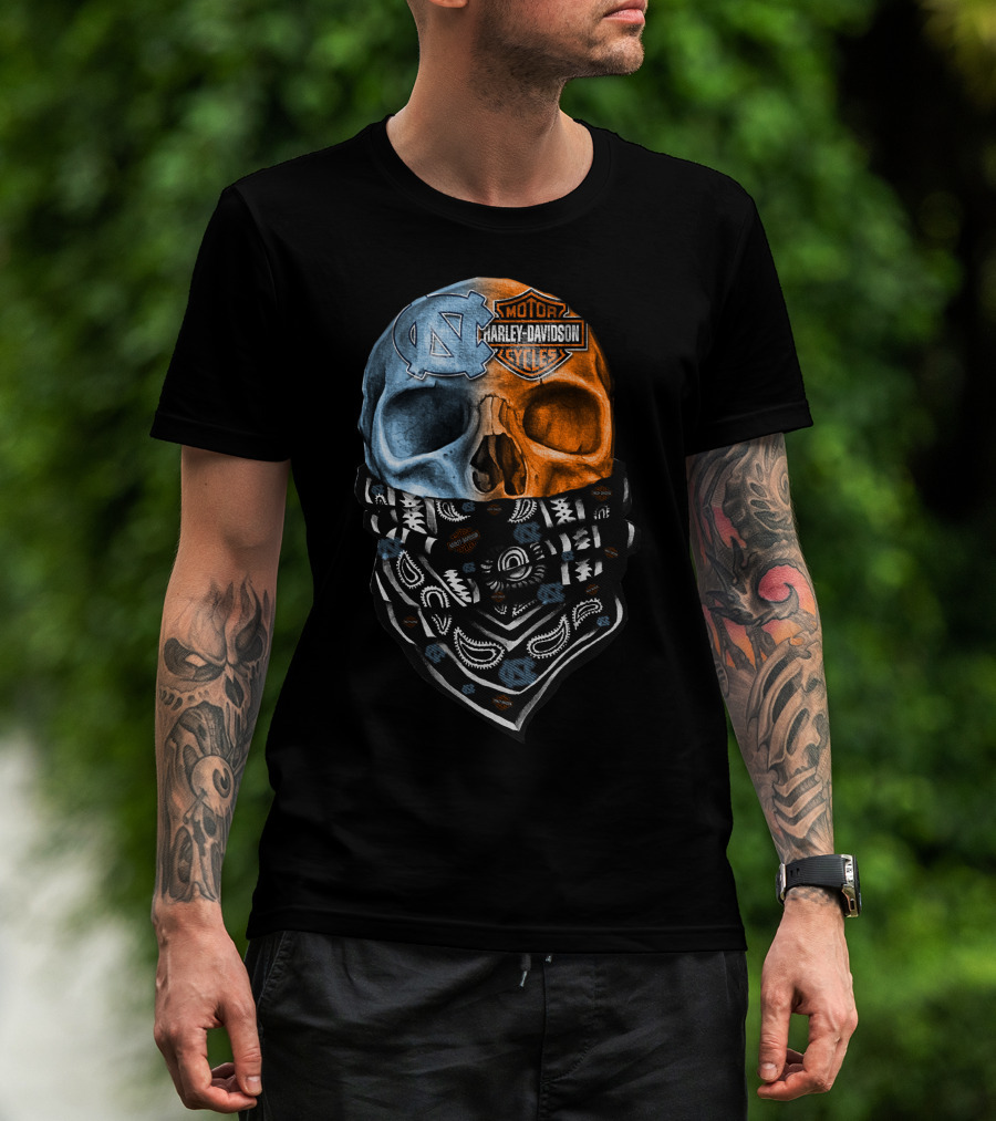 31Ahl North Carolina Tar Heels Harley Davidson Skull Bandana T-Shirt