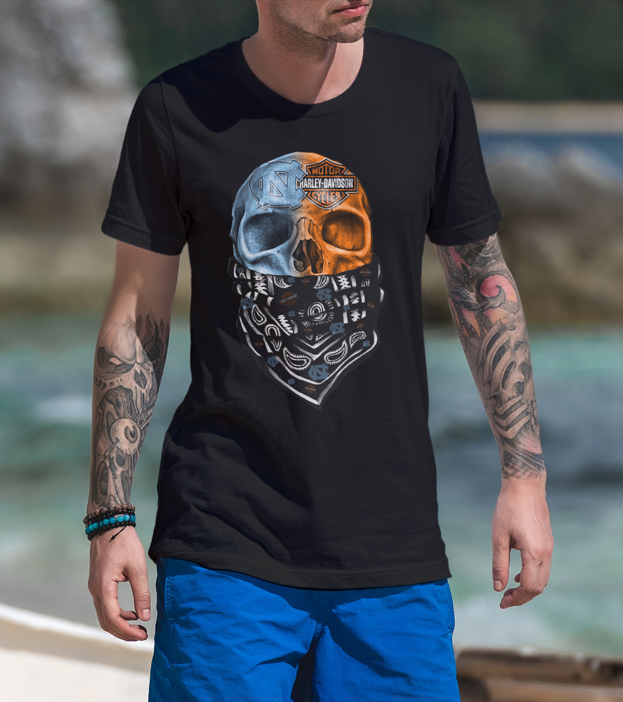 31Ahl North Carolina Tar Heels Harley Davidson Skull Bandana T-Shirt