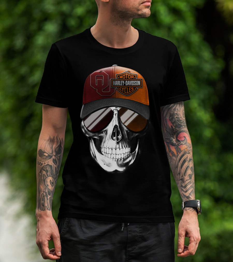 Harley Davidson Motorcycles Oklahoma Sooners Cap Skull T-Shirt