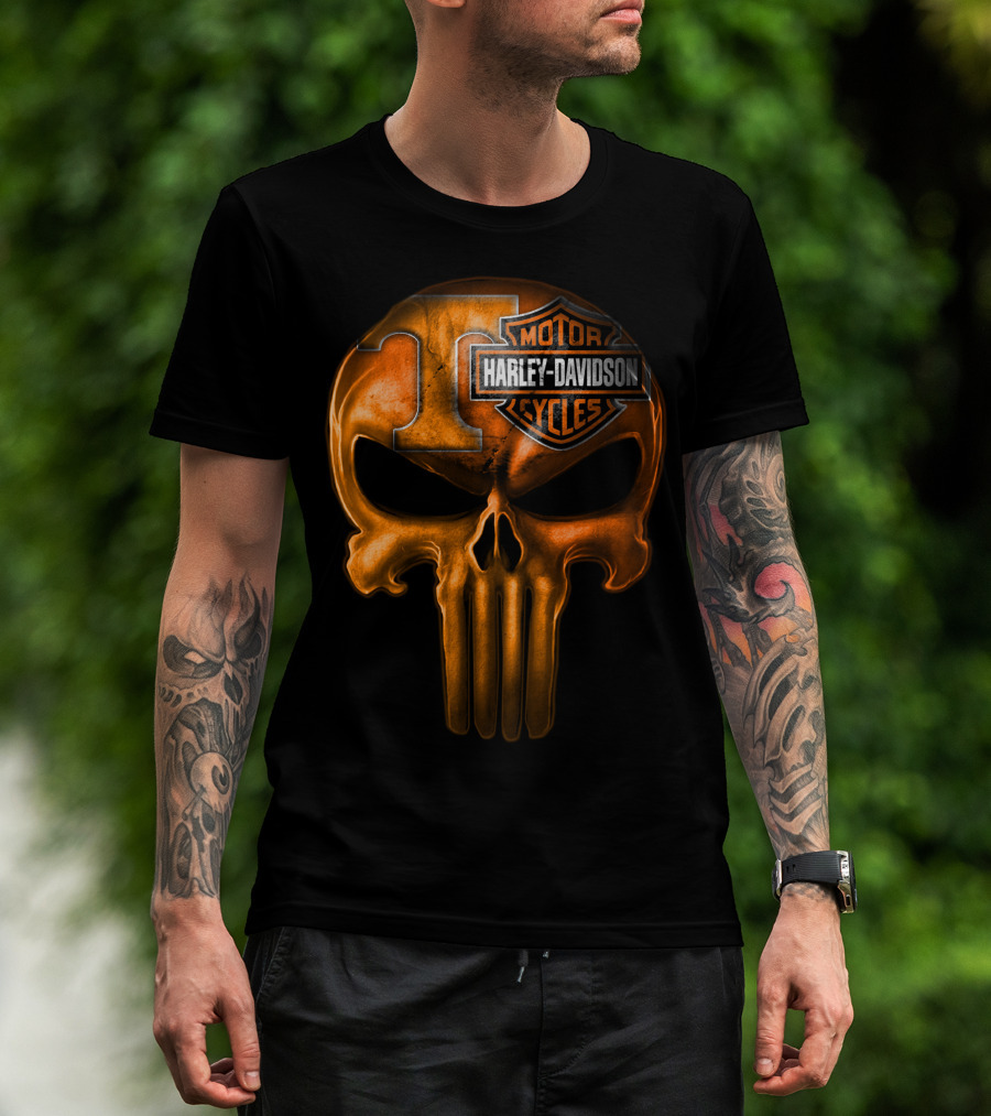 Orange T Skull Harley Davidson Motor Cycles T-Shirt