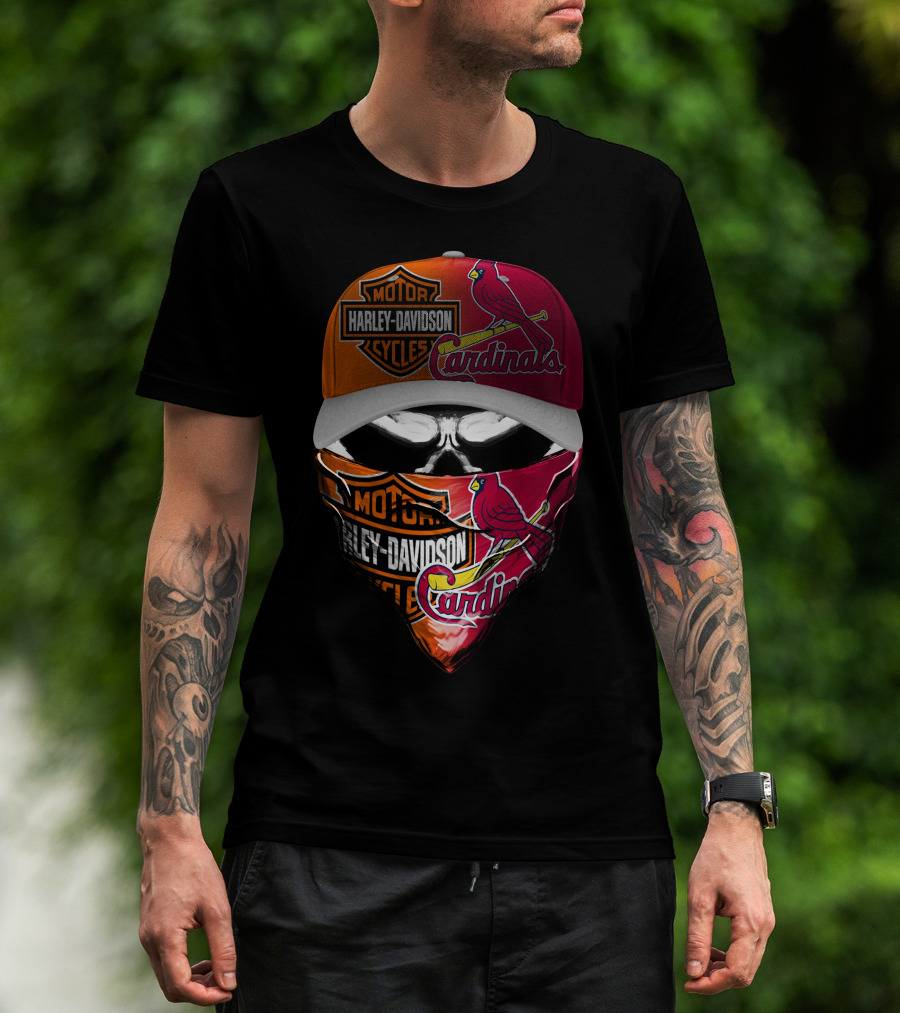 Harley Davidson Motorcycles Cardinals Skull Cap And Bandana Combo T-Shirt