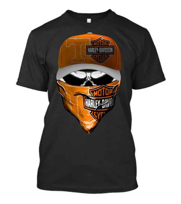 Harley Davidson Motorcycles Skull With Tennessee Volunteers Cap And Bandana T-Shirt