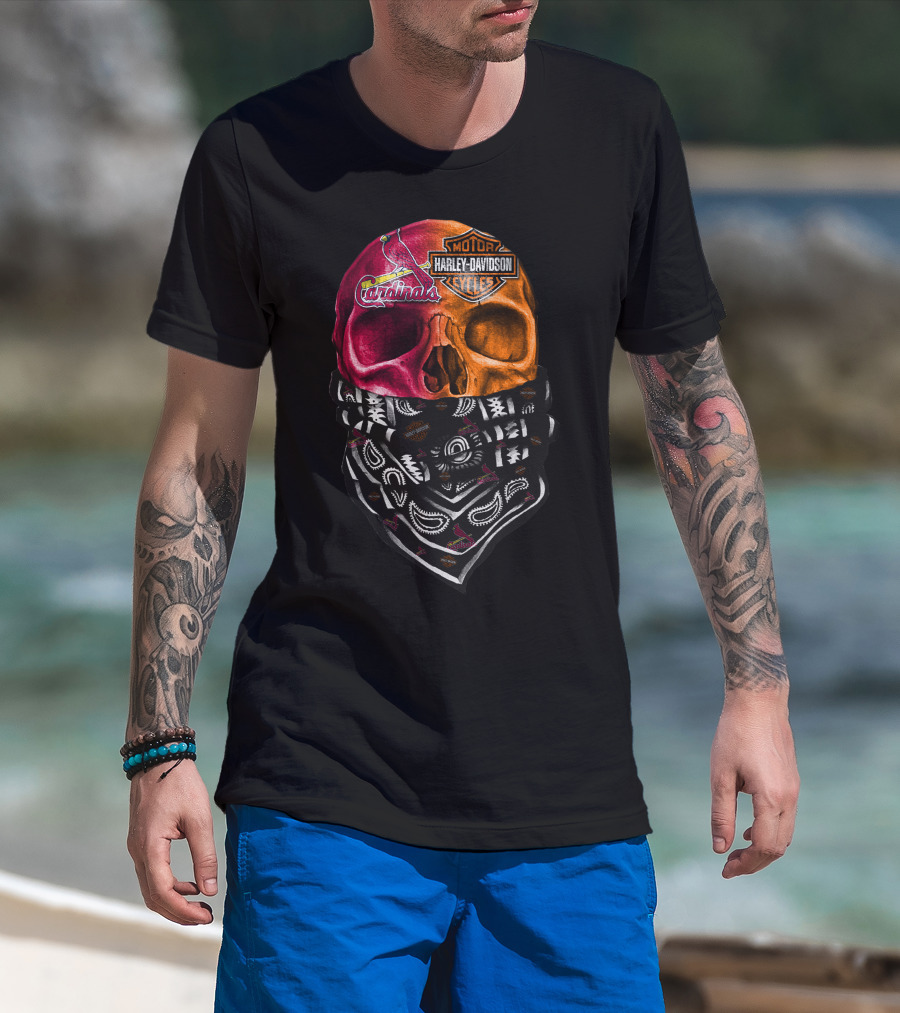 Cardinals Harley Davidson Skull Bandana T-Shirt