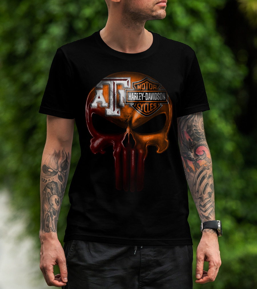 Texas A&M Harley Davidson Punisher Skull T-Shirt