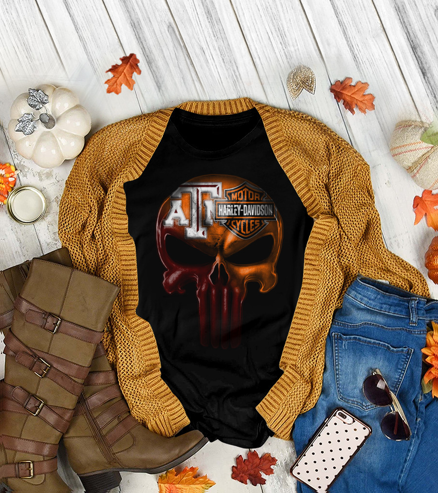 Texas A&M Harley Davidson Punisher Skull T-Shirt