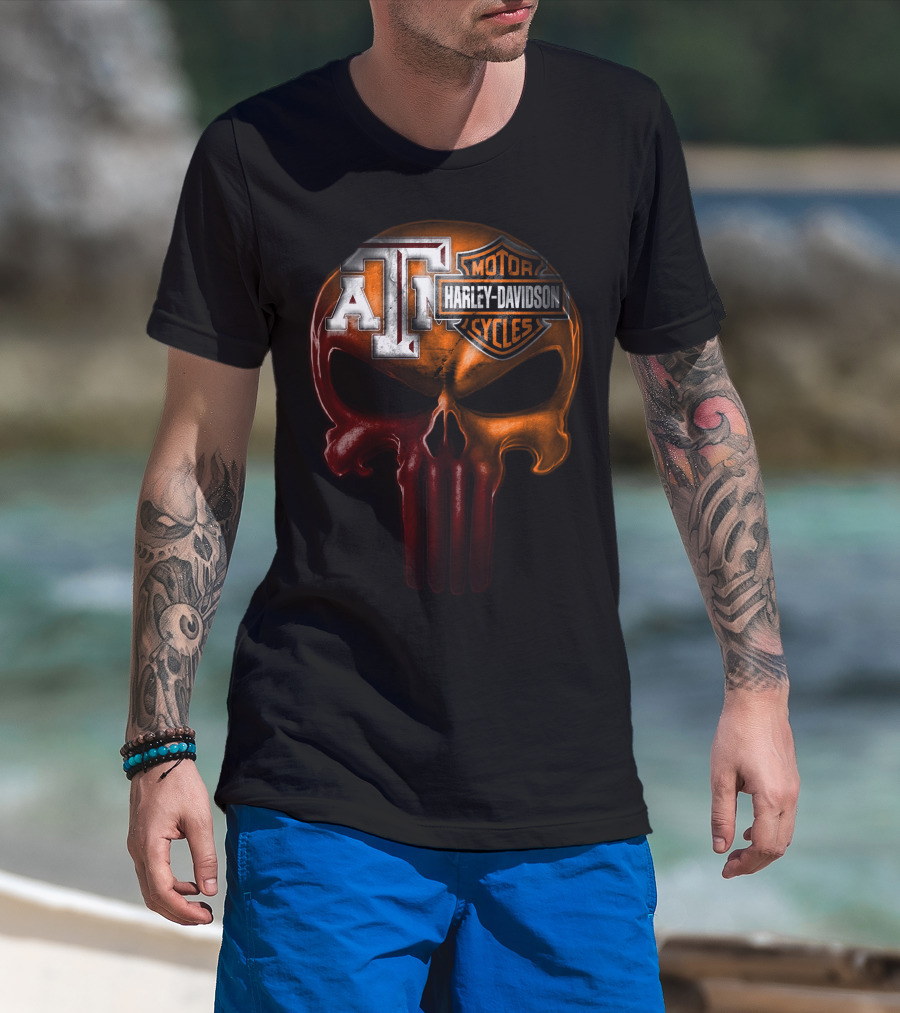 Texas A&M Harley Davidson Punisher Skull T-Shirt
