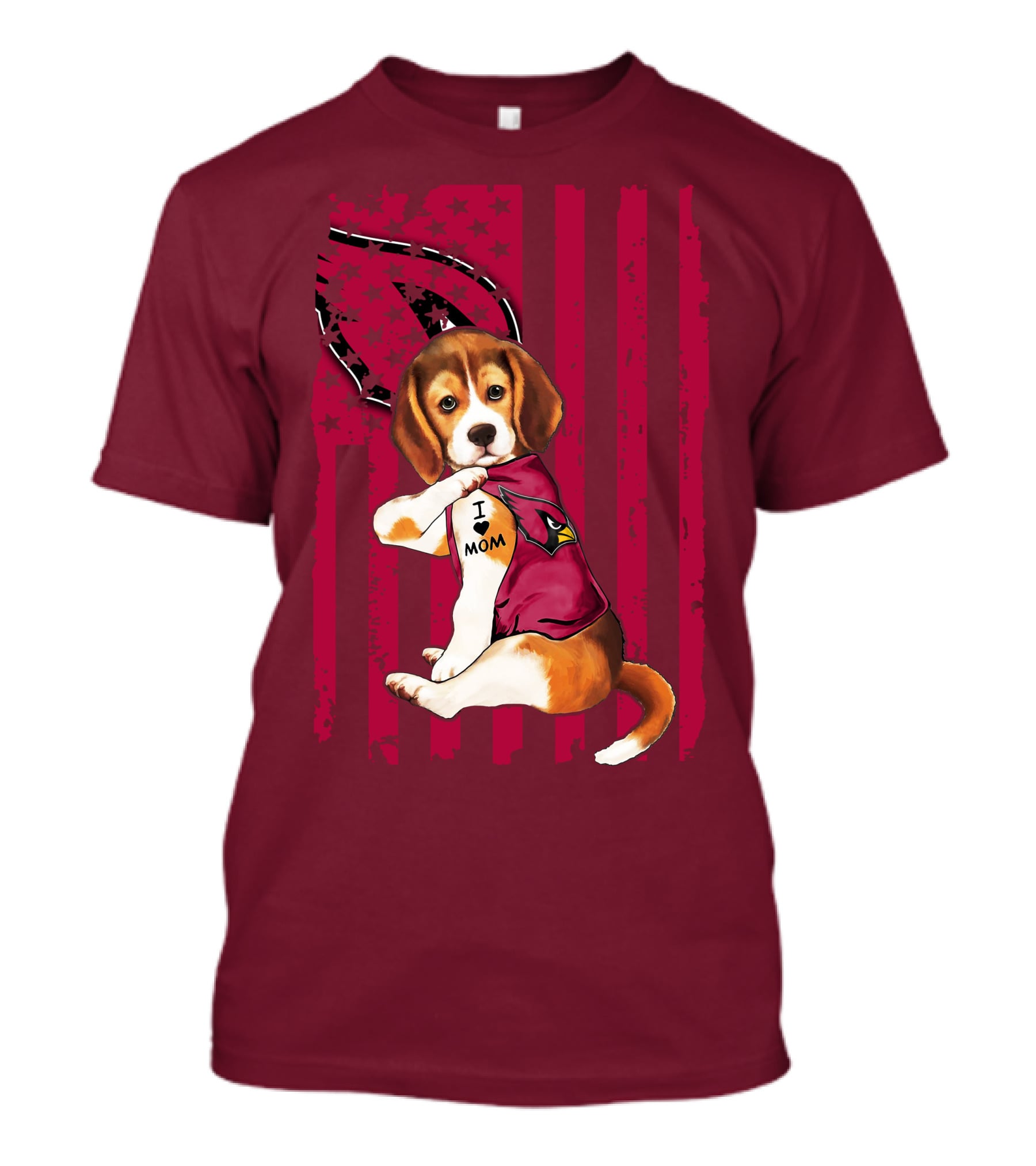 Beagle I Love Mom Arizona Cardinals USA Flag Stars T-Shirt