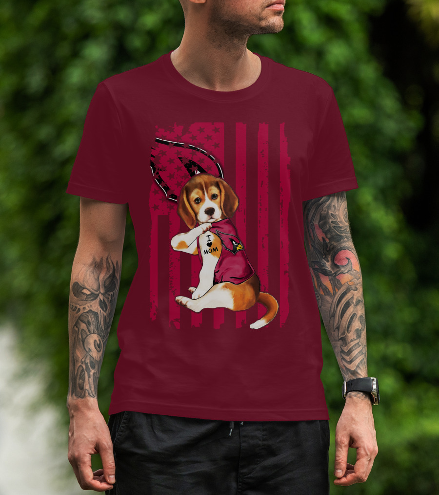 Beagle I Love Mom Arizona Cardinals USA Flag Stars T-Shirt