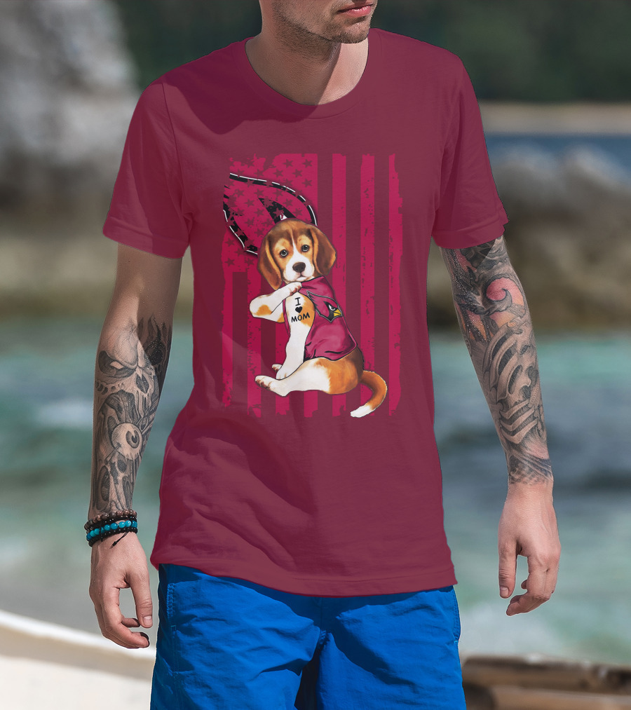 Beagle I Love Mom Arizona Cardinals USA Flag Stars T-Shirt