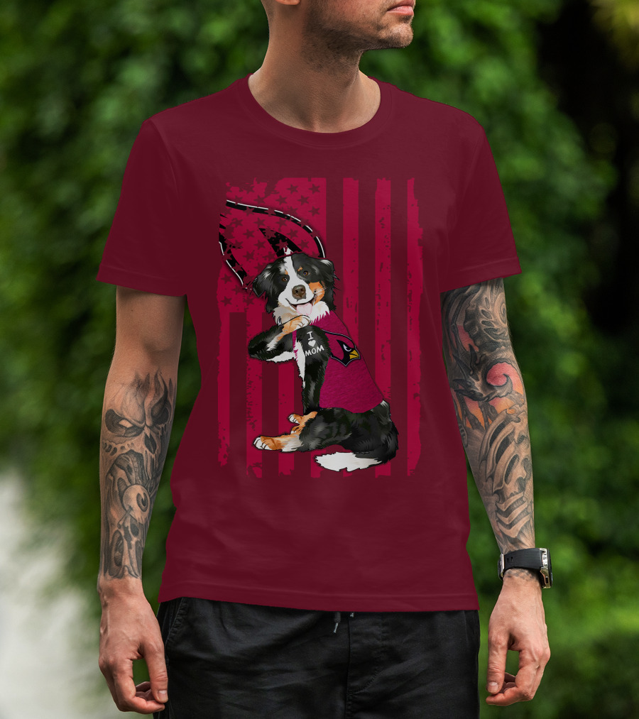 I Mom Border Collie Arizona Cardinals American Flag T-Shirt