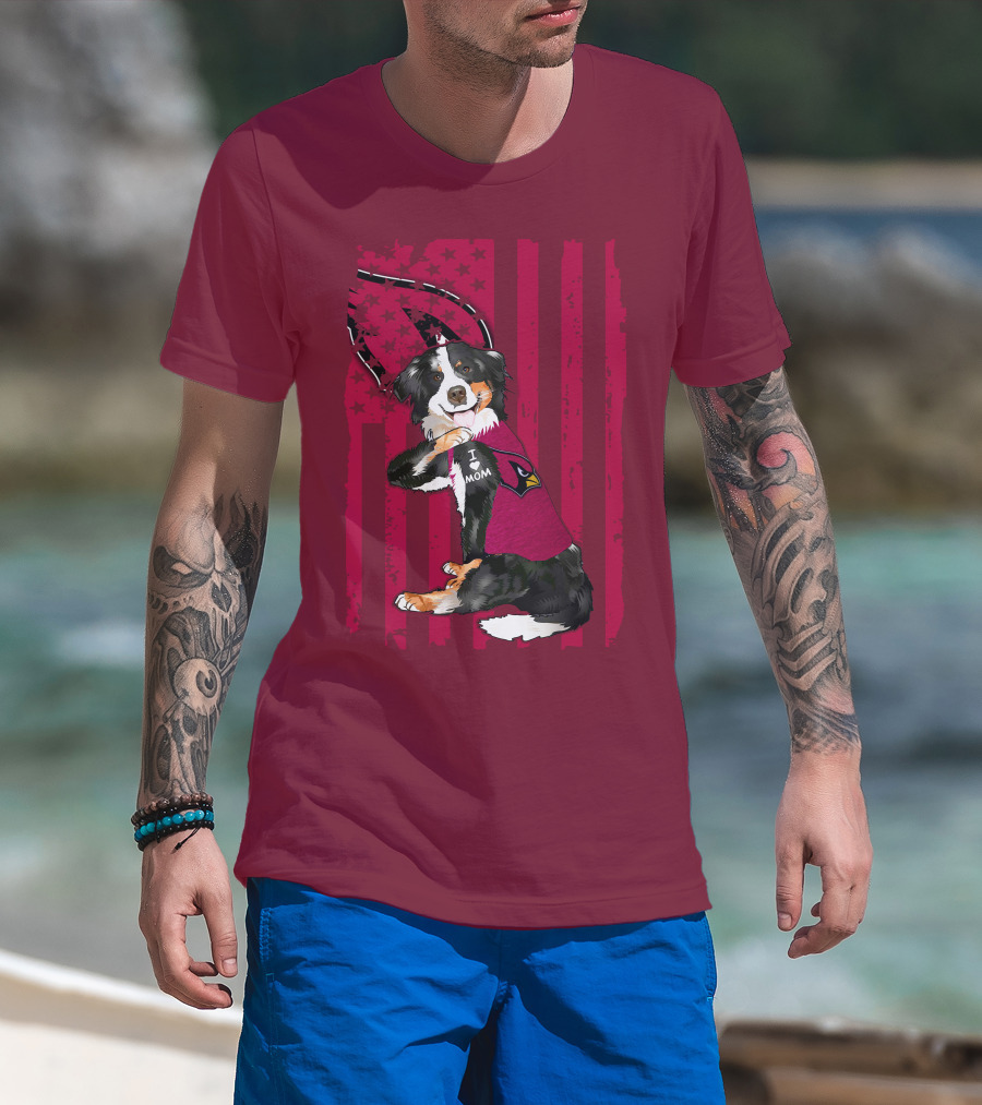 I Mom Border Collie Arizona Cardinals American Flag T-Shirt