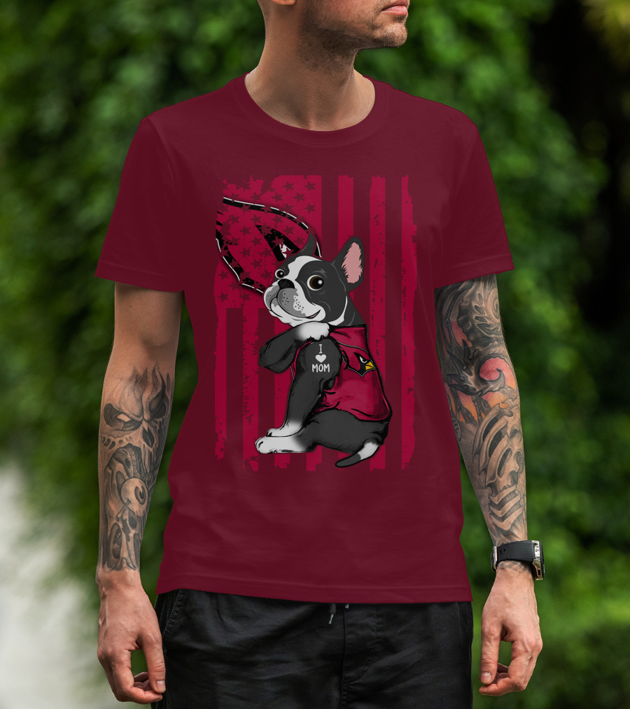 Boston Terrier I Love Mom Arizona Cardinals Football Fan T-Shirt