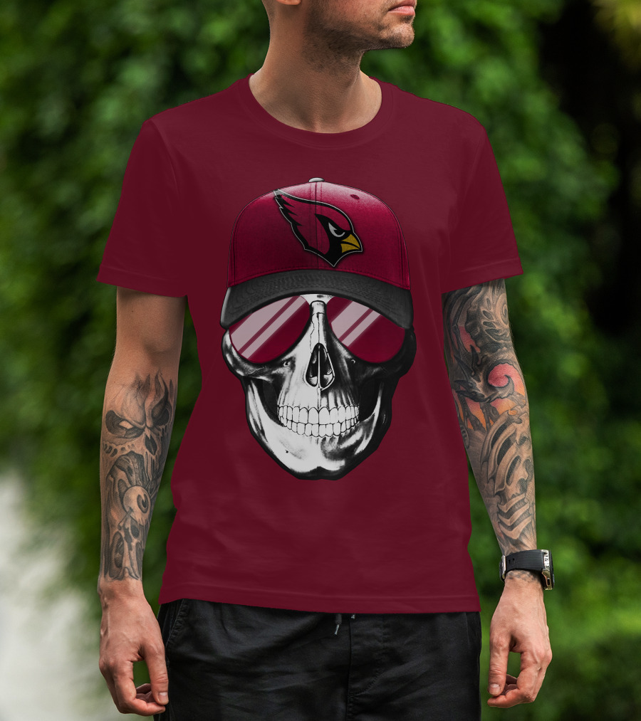 Arizona Cardinals Skull Cap With Sunglasses T-Shirt