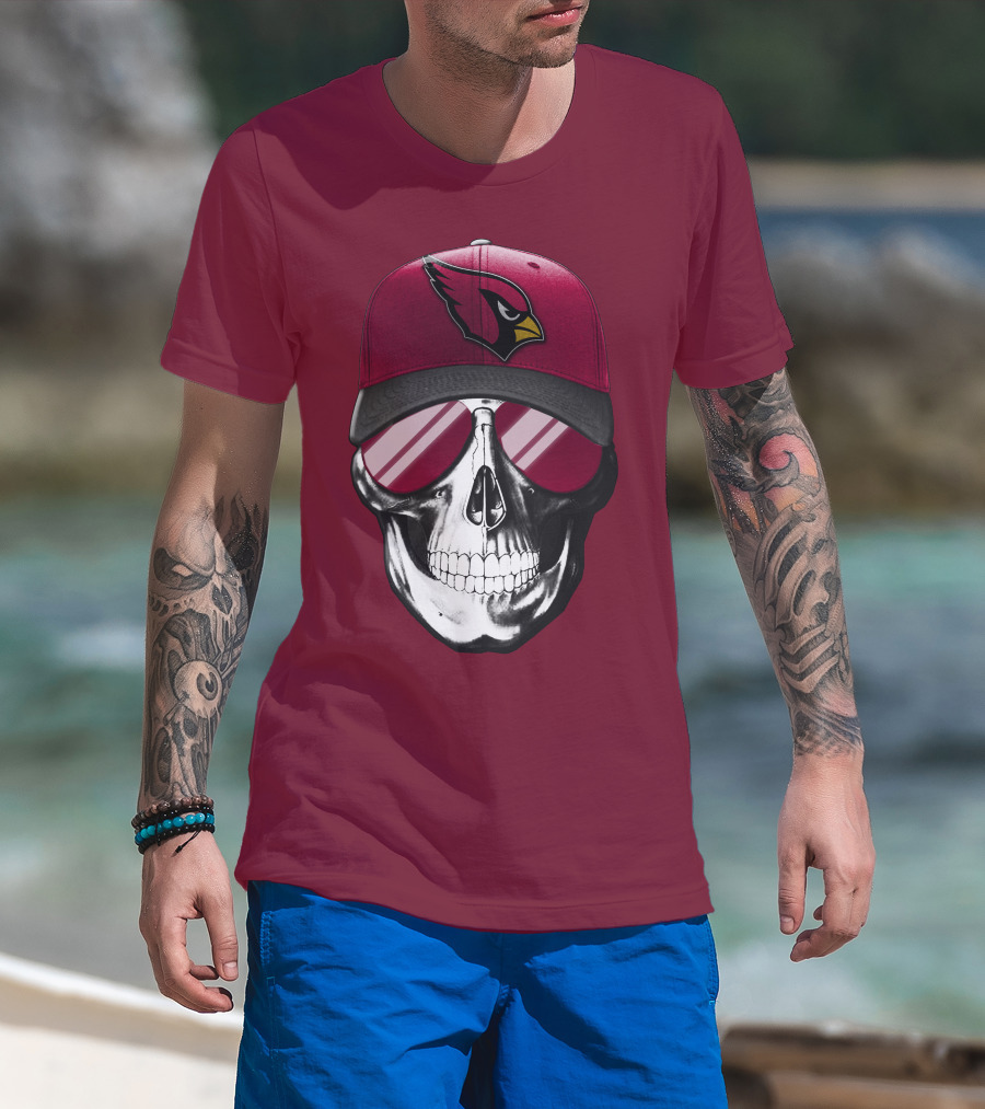 Arizona Cardinals Skull Cap With Sunglasses T-Shirt