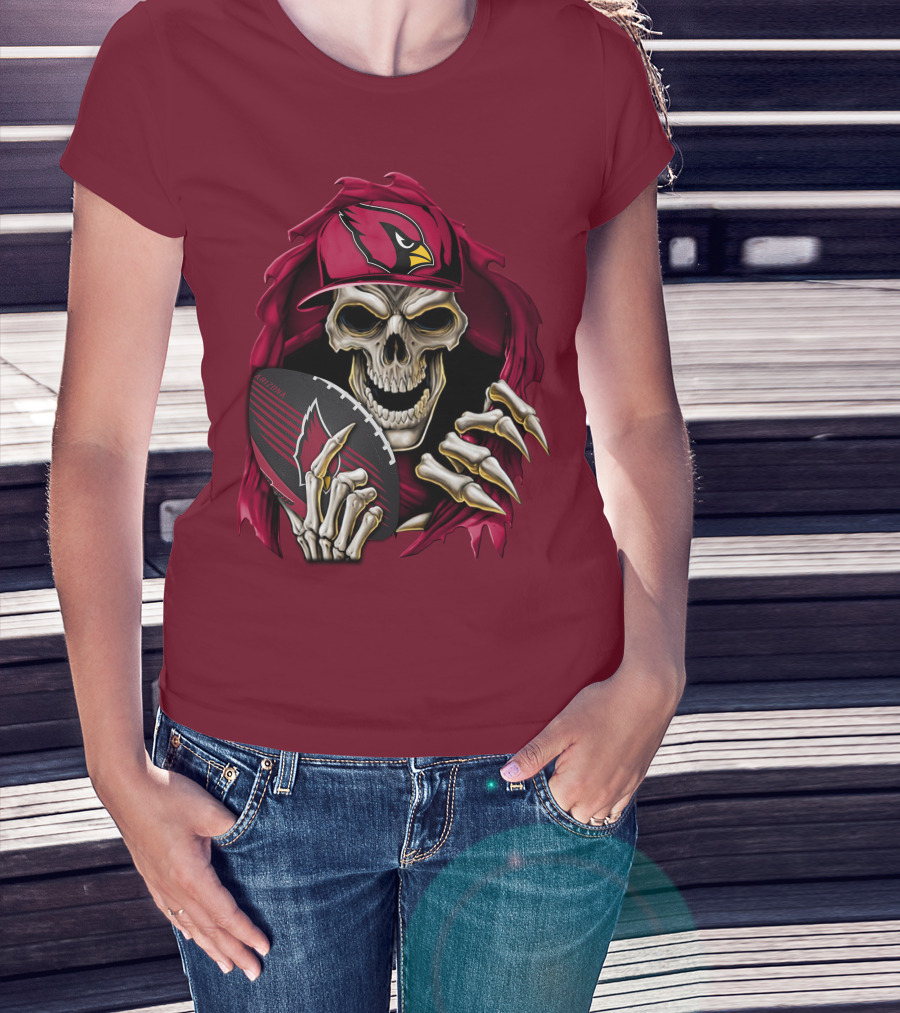 Arizona Cardinals Skull Holding Football T-Shirt