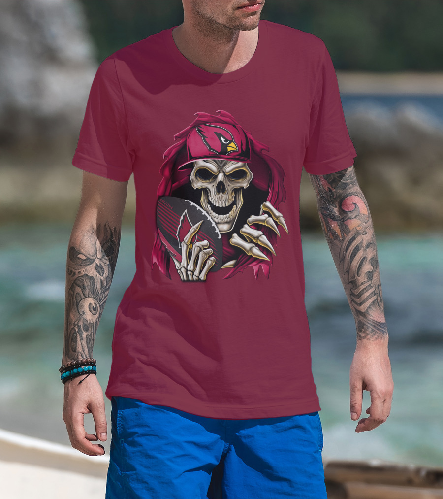 Arizona Cardinals Skull Holding Football T-Shirt