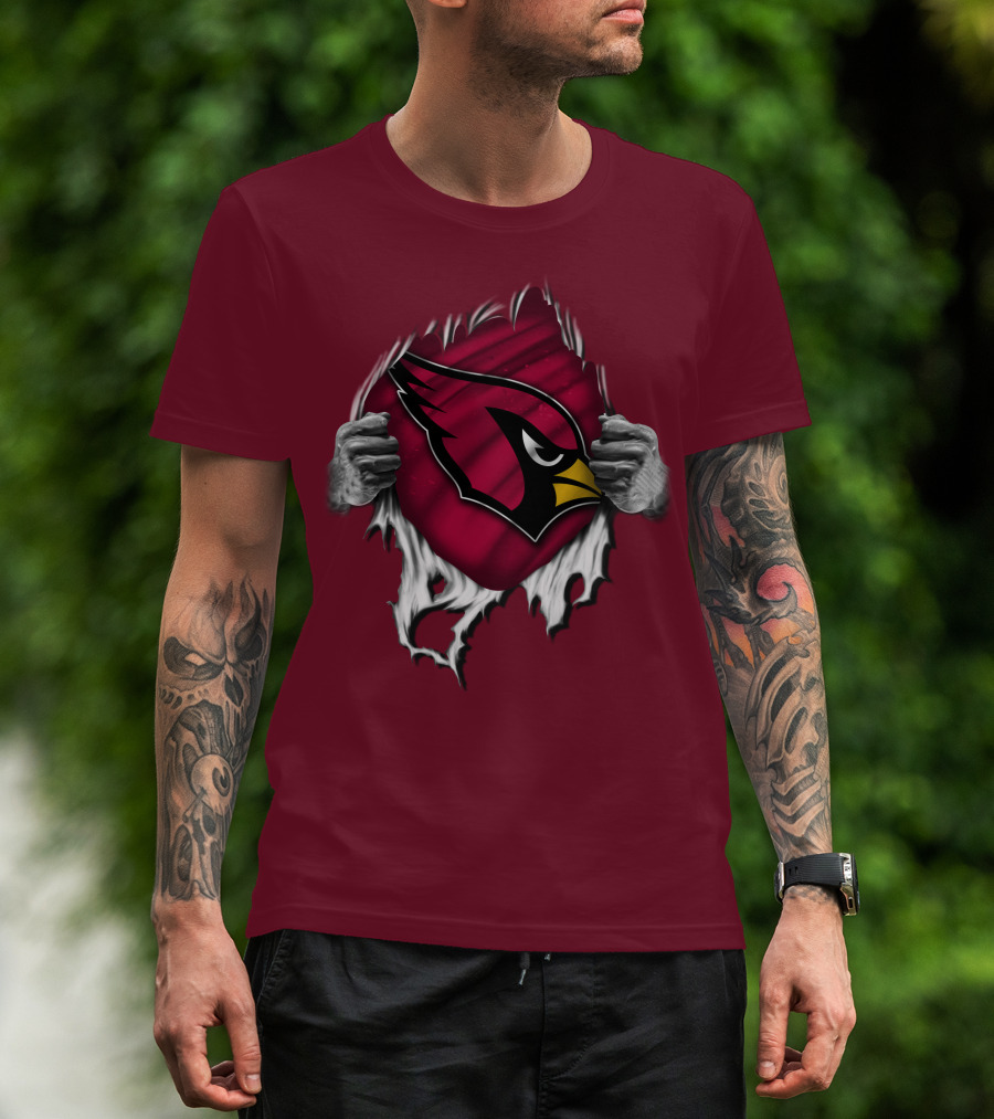 Torn Arizona Cardinals Emblem Revealed By Hands T-Shirt