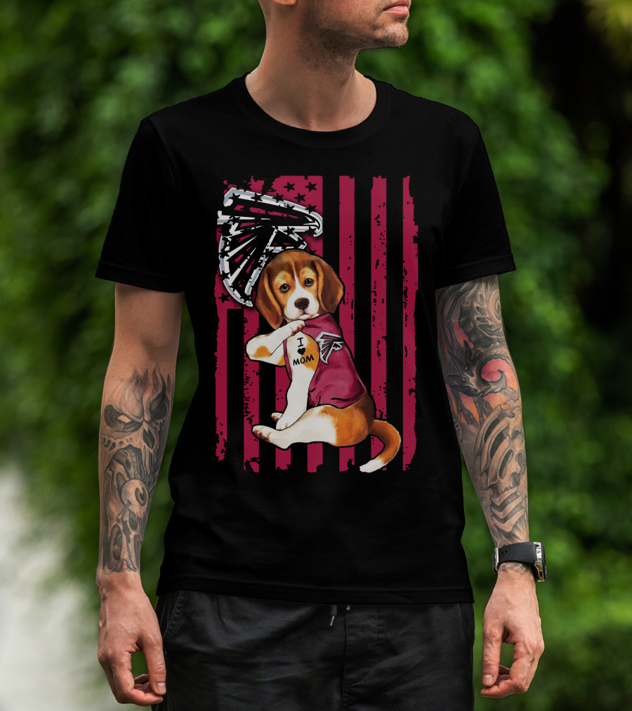 Beagle I Love Mom Atlanta Falcons American Flag T-Shirt