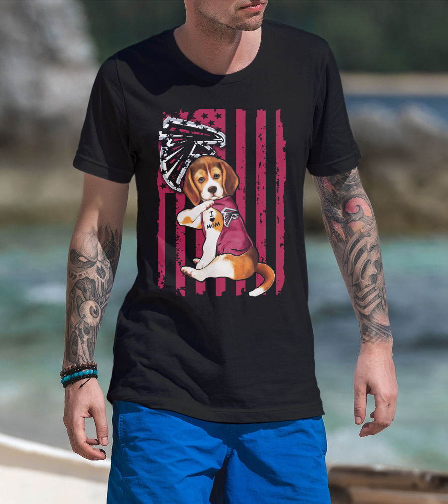Beagle I Love Mom Atlanta Falcons American Flag T-Shirt