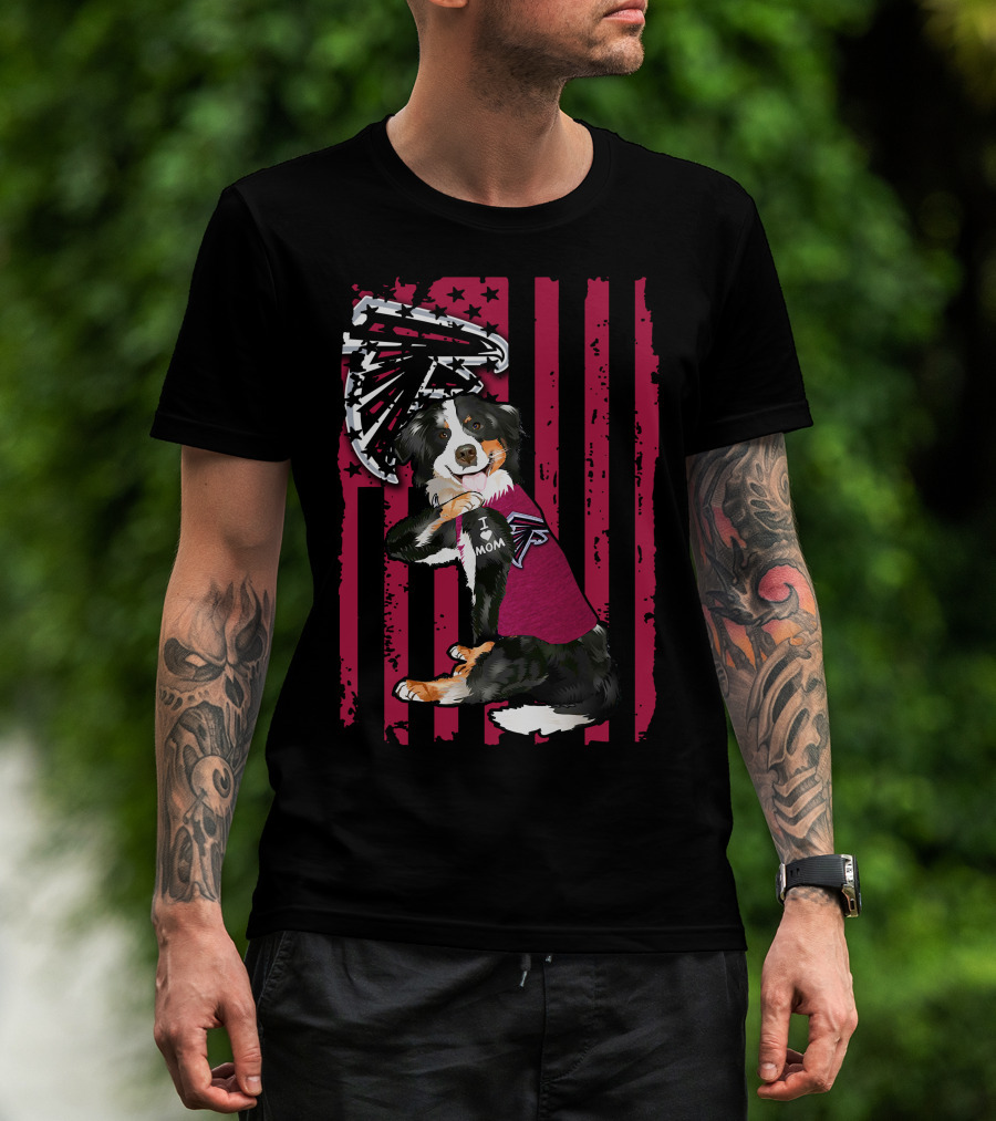 Atlanta Falcons Border Collie I Love Mom American Flag T-Shirt