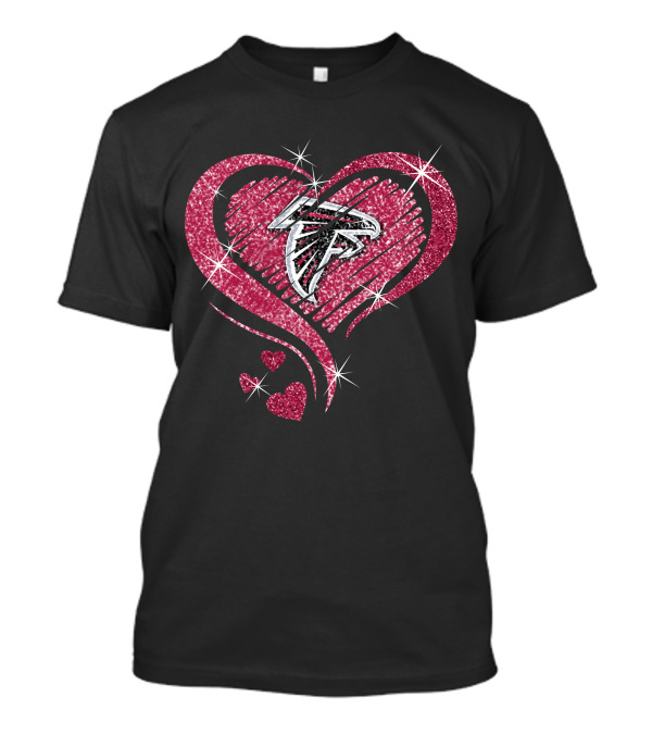 Heart Diamond Atlanta Falcons Sparkling Logo In Glittered Pink Hearts T-Shirt