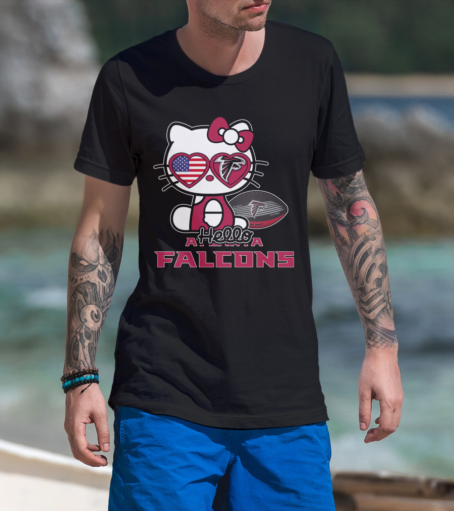 Hello Kitty Atlanta Falcons American Flag Football T-Shirt