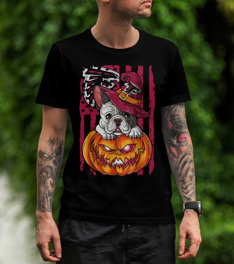 Hlw Bulldog Pumpkin Witch Hat Atlanta Falcons T-Shirt