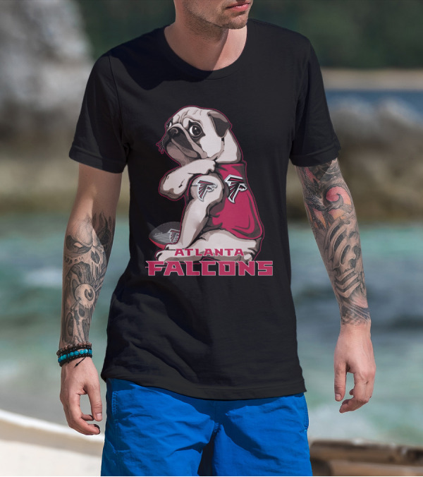 Pug Wearing Atlanta Falcons Gear With Football T-Shirt