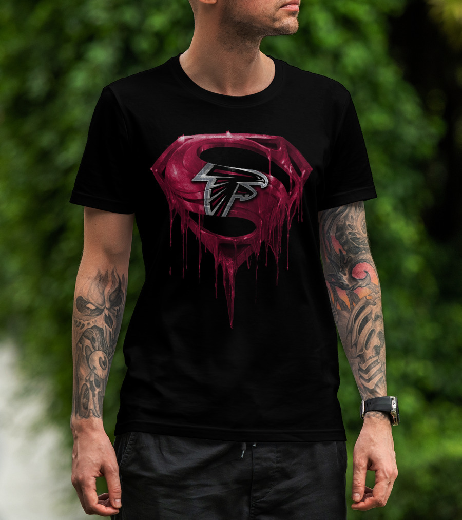 Atlanta Falcons Logo With Dripping Red Superman Shield T-Shirt