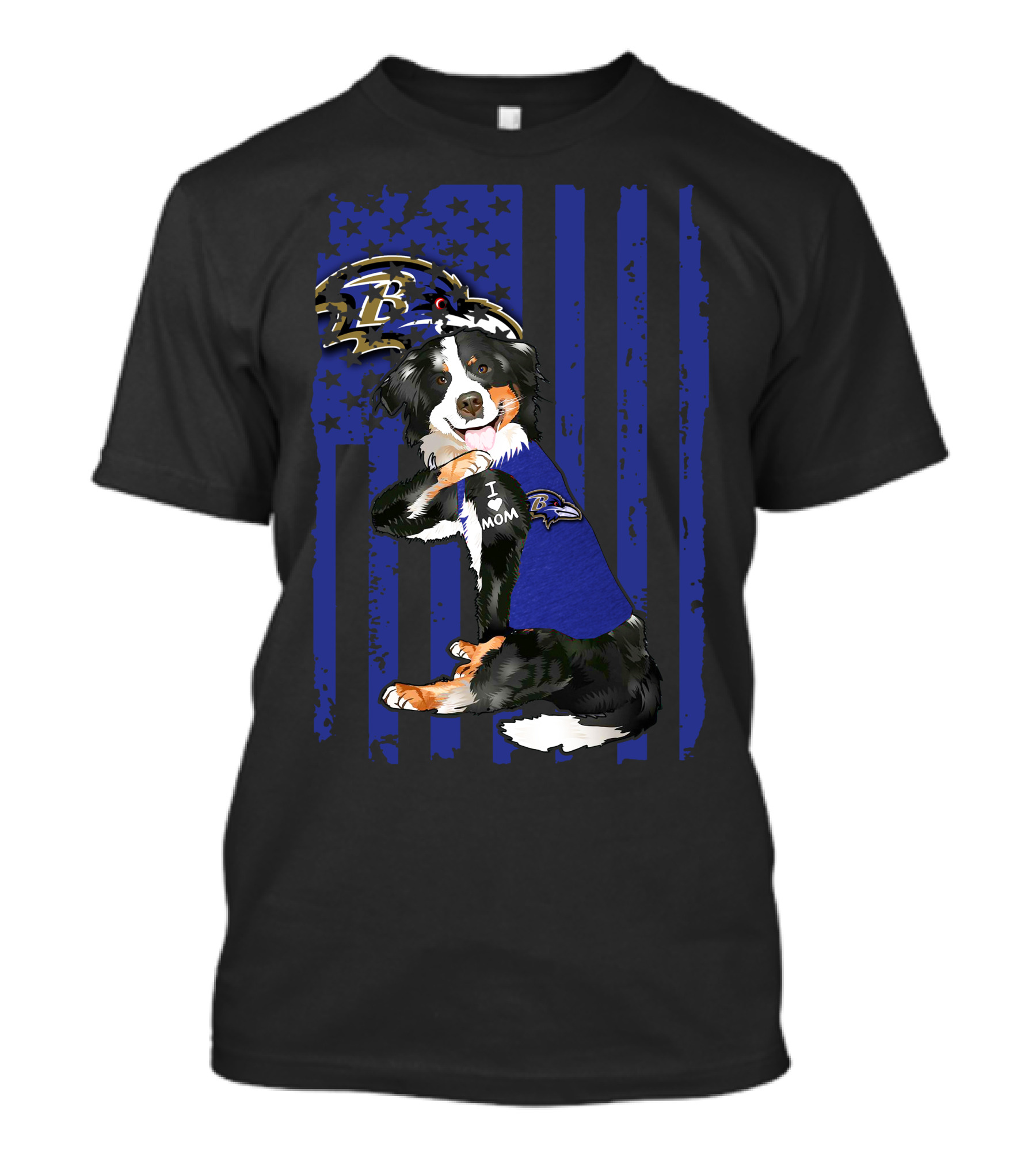Border Collie I Love Mom Baltimore Ravens Flag T-Shirt