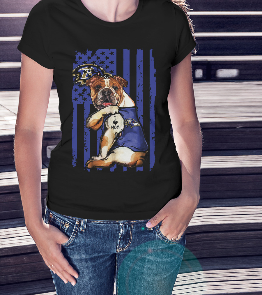 Bulldog I Heart Mom Baltimore Ravens Football Fan T-Shirt