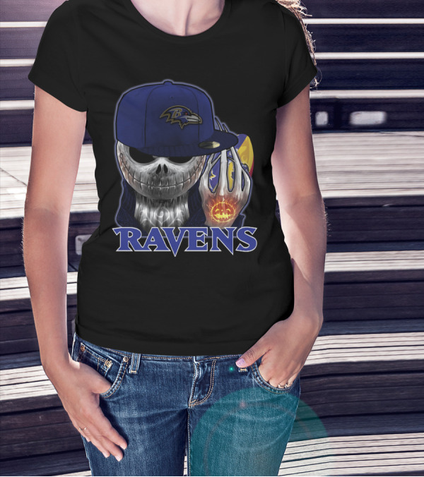 Jackskull Ravens Baltimore Halloween Football T-Shirt