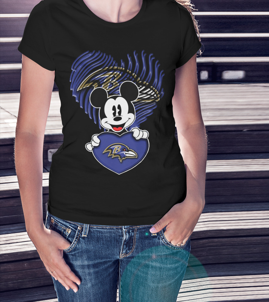 Mick Mouse Heart Baltimore Ravens Fan Spirit T-Shirt