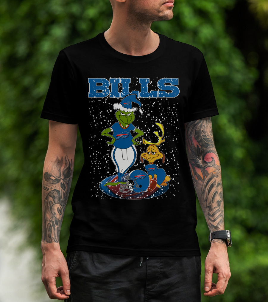 Grinchxmas Buffalo Bills Snowy Grinch And Max Football T-Shirt