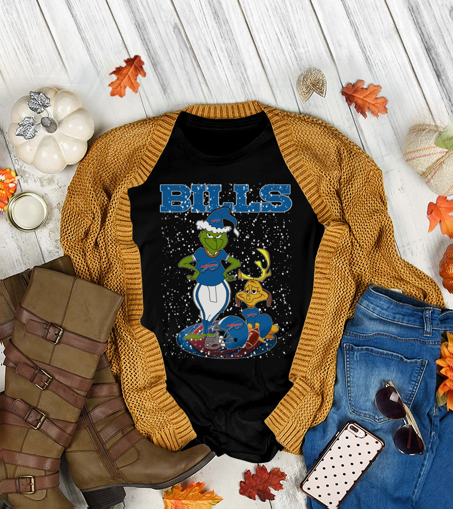 Grinchxmas Buffalo Bills Snowy Grinch and Max Football T-Shirt