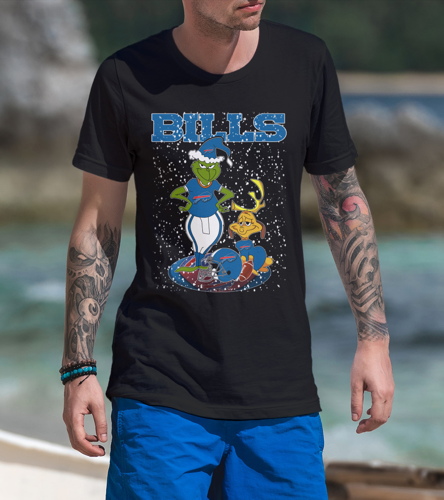 Grinchxmas Buffalo Bills Snowy Grinch And Max Football T-Shirt
