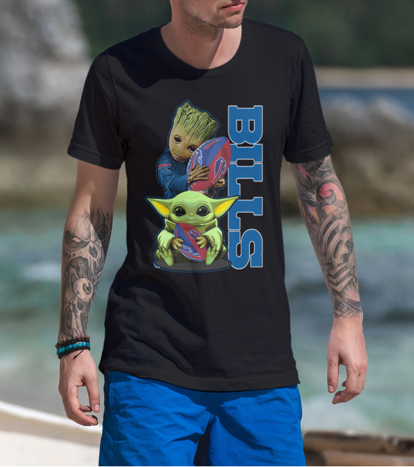 Grzd Buffalo Bills Baby Groot And Baby Yoda Football T-Shirt