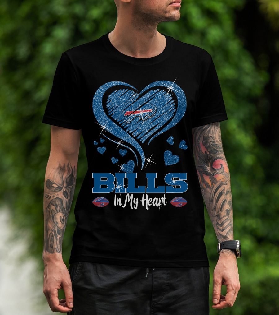Bills In My Heart Buffalo Bills Sparkling Blue Heart NFL T-Shirt