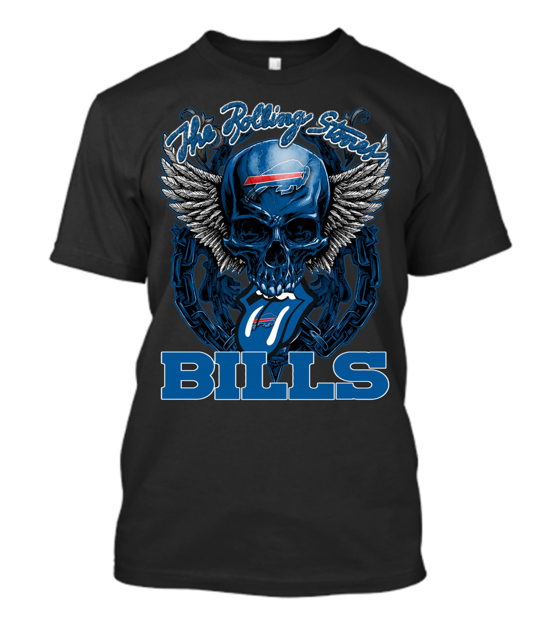 The Rolling Stones Buffalo Bills Winged Skull With Chain And Logo Tongue T-Shirt