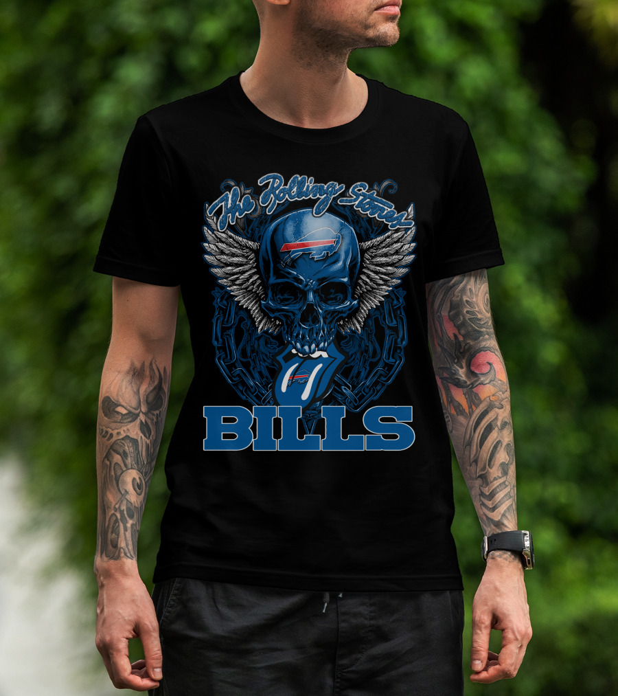 The Rolling Stones Buffalo Bills Winged Skull With Chain And Logo Tongue T-Shirt