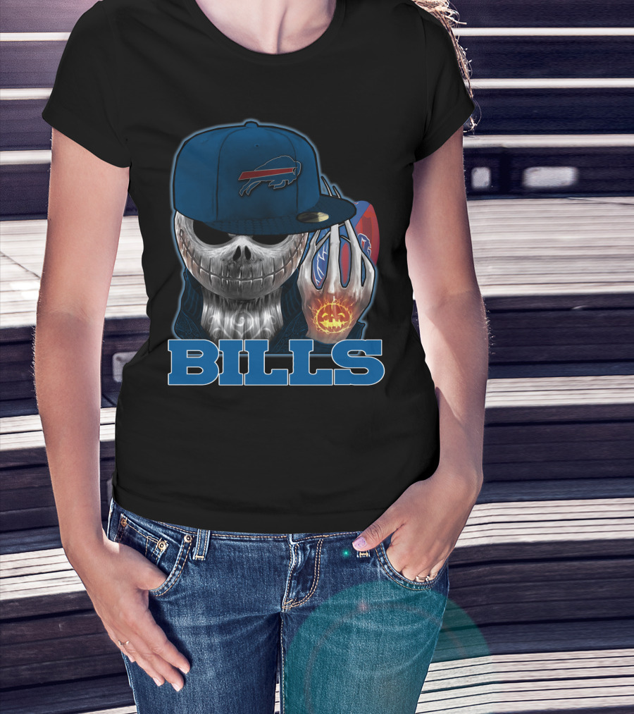 Buffalo Bills Halloween Skull With Pumpkin And Cap T-Shirt