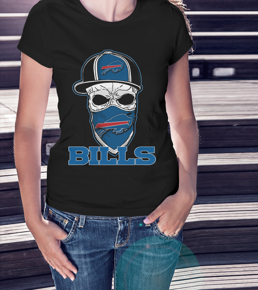 Buffalo Bills Skull Hat Logo Face Covering T-Shirt