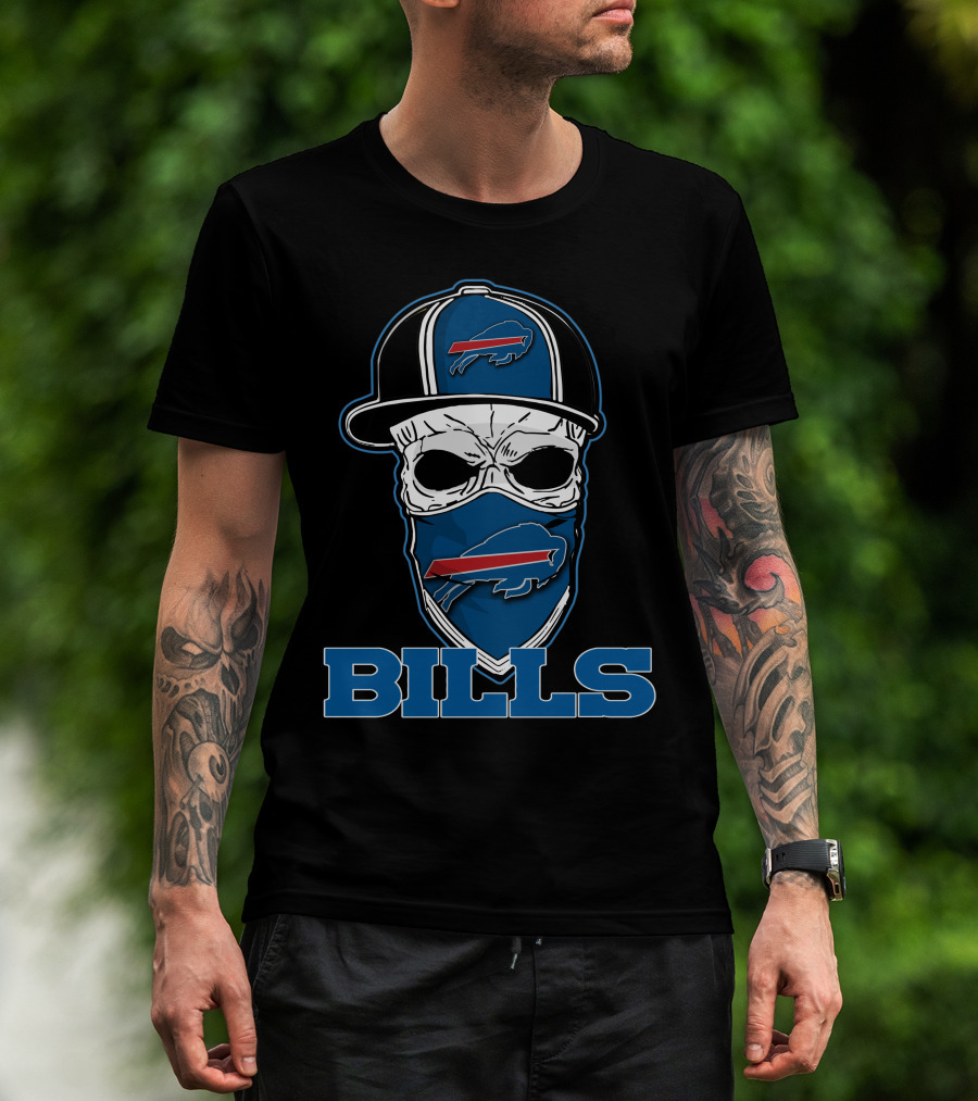 Buffalo Bills Skull Hat Logo Face Covering T-Shirt