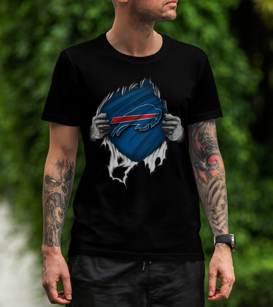 Torn Buffalo Bills Emblem Ripped Open By Hands T-Shirt