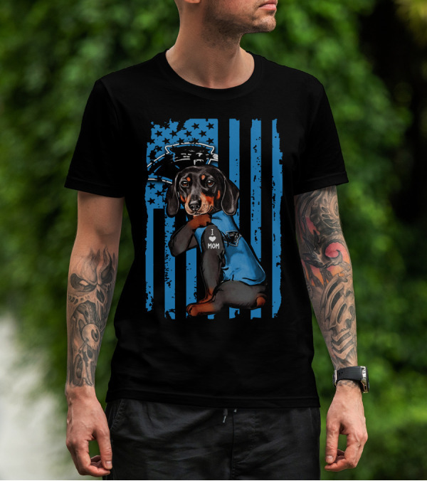 Dachshund Carolina Panthers I Love Mom T-Shirt
