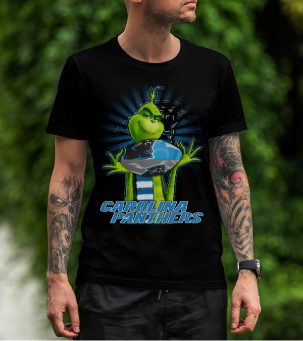 Grinch Holding Football CAROLINA PANTHERS T-Shirt
