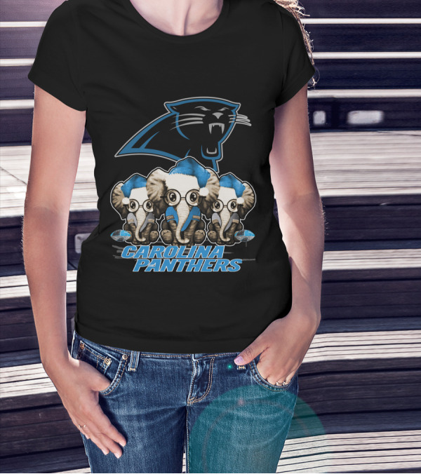 CAROLINA PANTHERS ELEPHAN XMAS HOLIDAY ELEPHANT TRIO T-Shirt